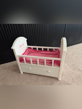 American Girl Bitty Baby Crib Bed storage Drawer Bumper mattress pink